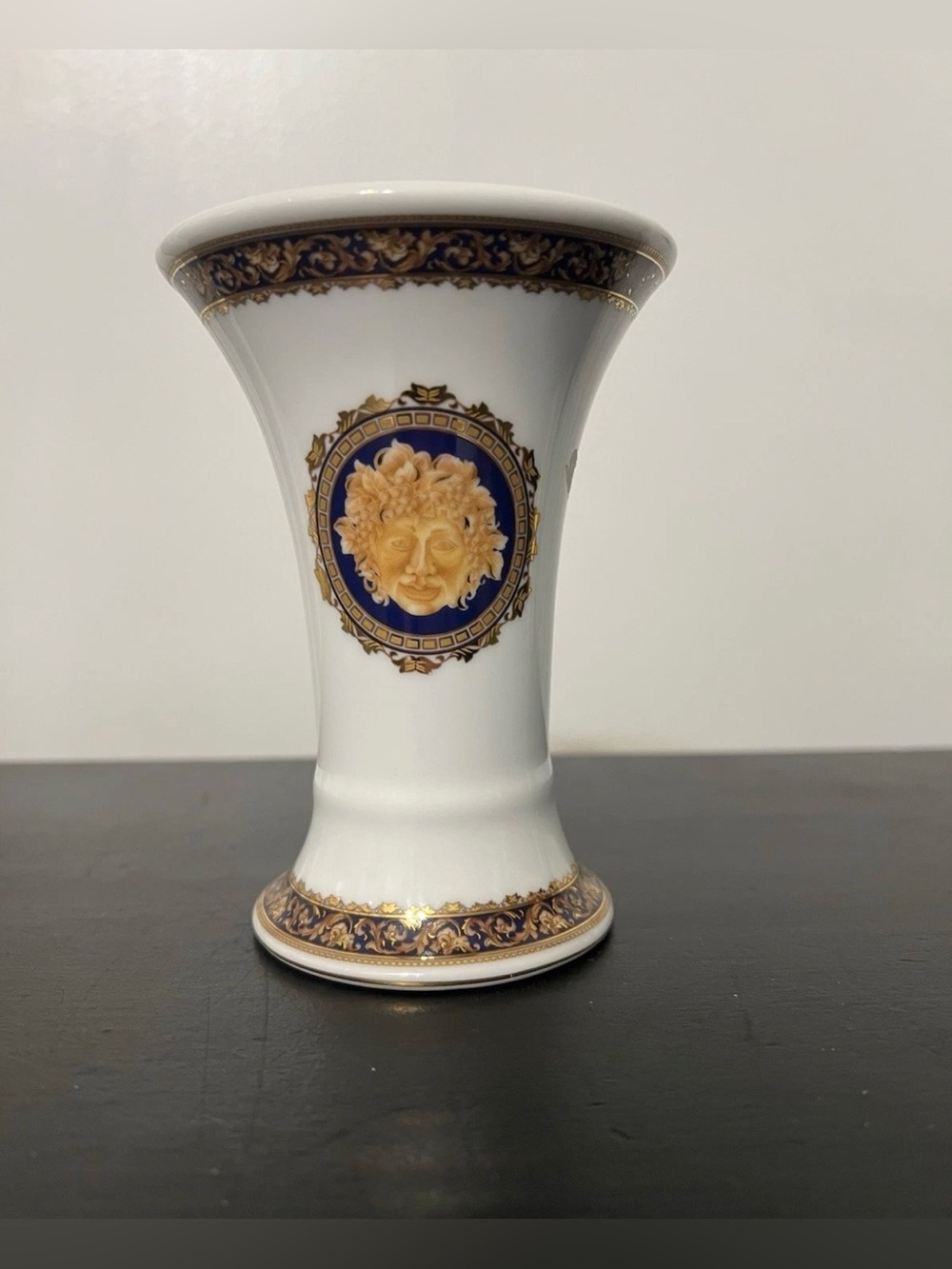 Vtg Porcelain Bud Vase LIMOGES France Greek Mythology Cobalt Gold 5” Bacchus